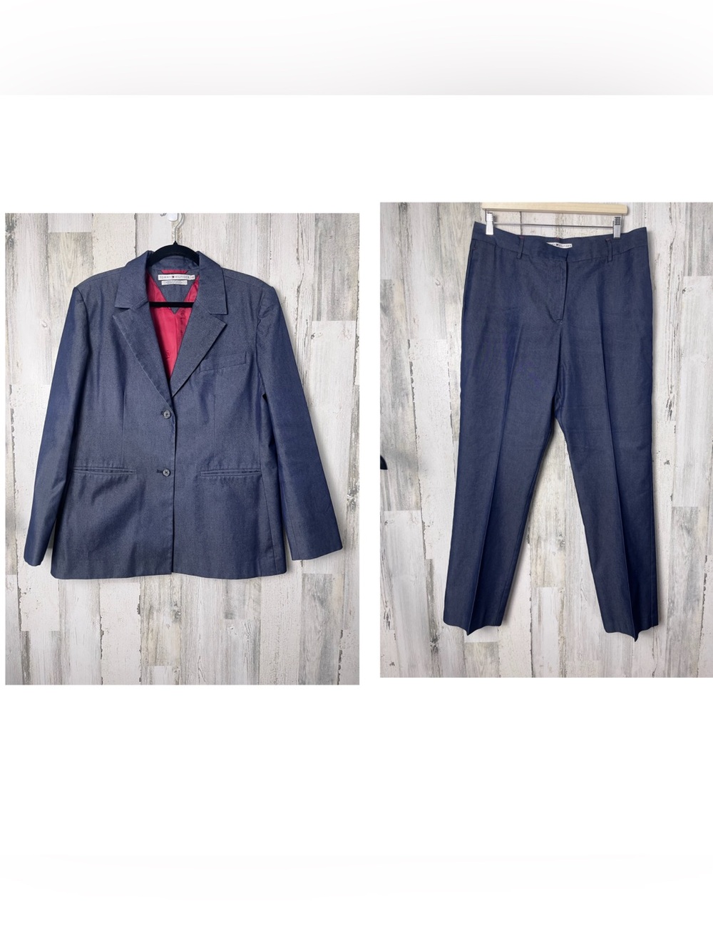 Tommy  Hilfiger Blue Twill Pant Suit with Red Lining Size 14
